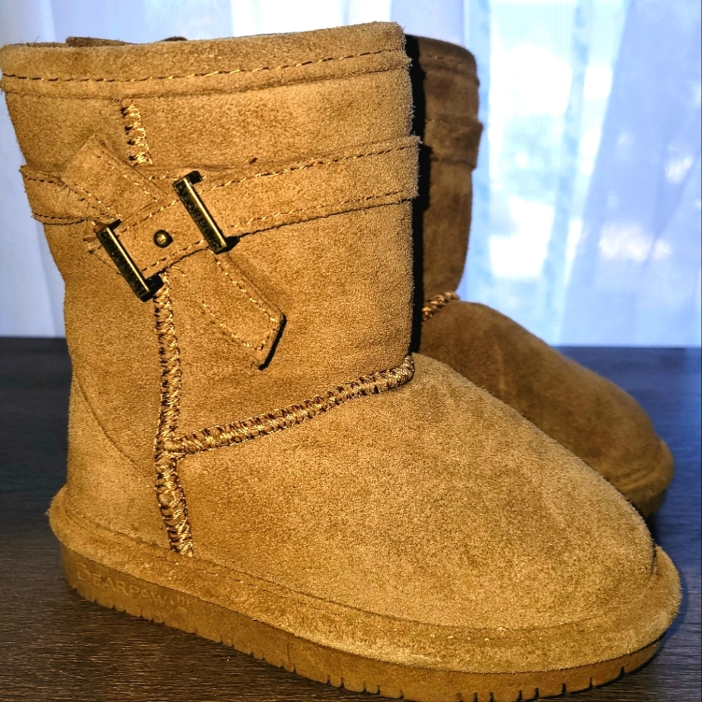 BearPaw 1960T-Val Suede Winter Boots TD Sz 8 Wool Blend Fur Lining Sheepskin